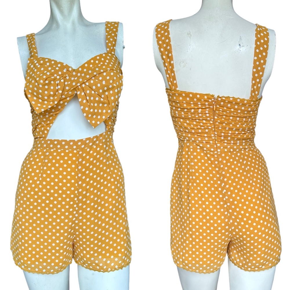 Tularosa Revolve "Brianna" Mustard Yellow & White Polka Dot Romper Size XS